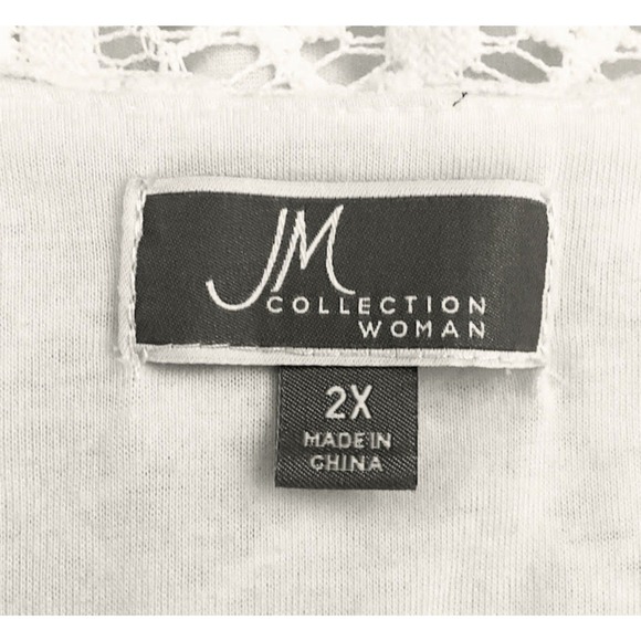 JM Collection Crochet Lace 3/4 Sleeve Keyhole Double Layered Tunic Top White  XL - Picture 5 of 10